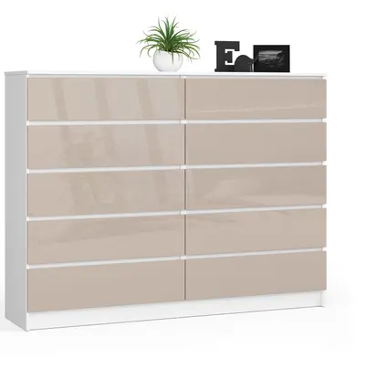 Komoda K160 10SZ bílá/cappuccino lesk