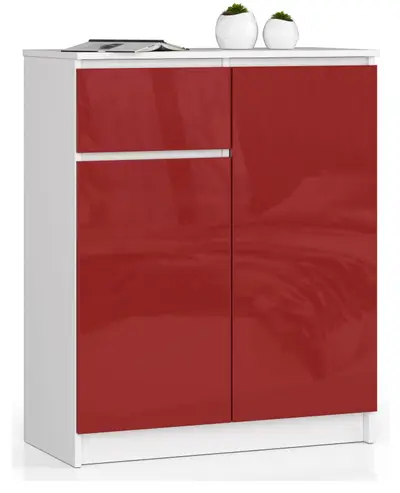 Komoda K80 2D1SZ bílá/červený lesk