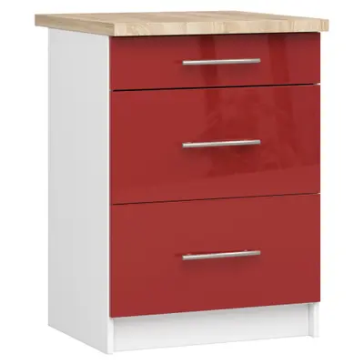 Kuchyňská skříňka Olivia S60 3SZ bílá/červený lesk