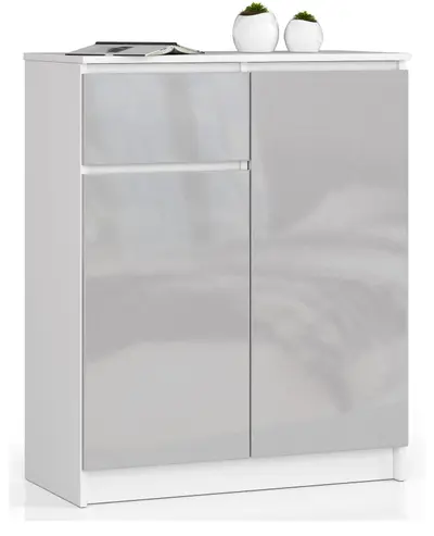 Komoda K80 2D1SZ bílá/metalický lesk