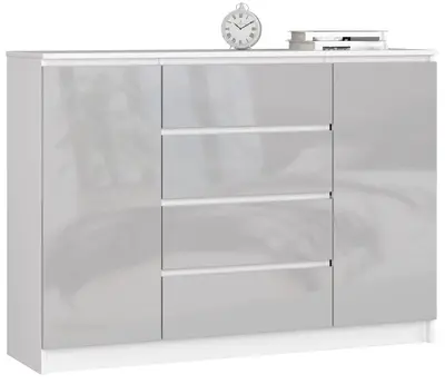Komoda K140 2D4SZ bílá/metalický lesk