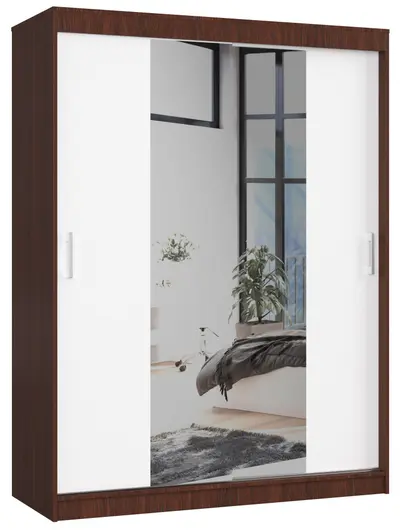 Šatní skříň posuvná se zrcadlem 150 cm wenge/bílá