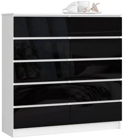 Komoda K120 10SZ bílá/černý lesk