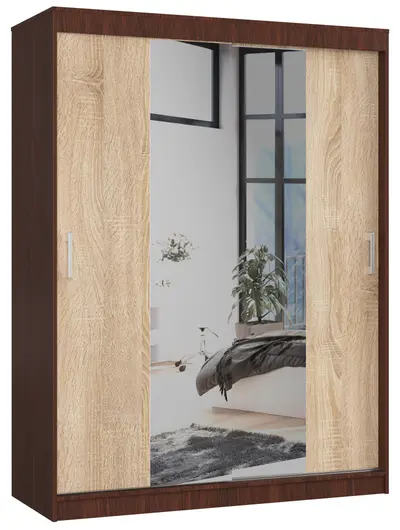Šatní skříň posuvná se zrcadlem 150 cm wenge/dub sonoma