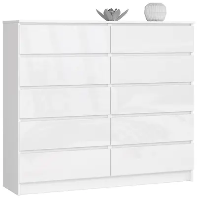 Komoda K140 10SZ bílá/bílý lesk