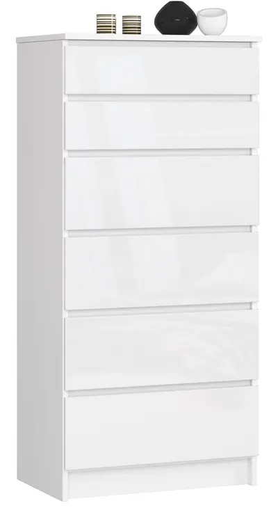 Komoda K60 6SZ bílá/bílý lesk