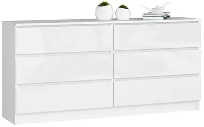 Komoda K160 6SZ bílá/bílý lesk