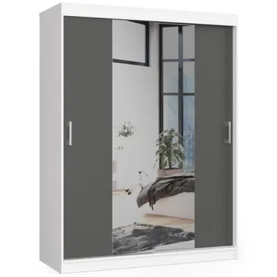 Šatní skříň posuvná se zrcadlem 150 cm bílá/grafitová šedá