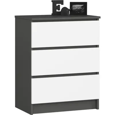 Komoda K60 3SZ grafitová šedá/bílá
