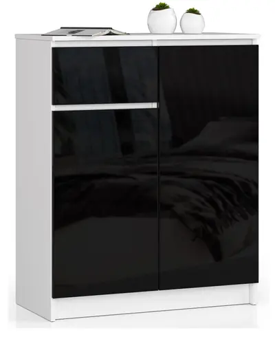 Komoda K80 2D1SZ bílá/černý lesk