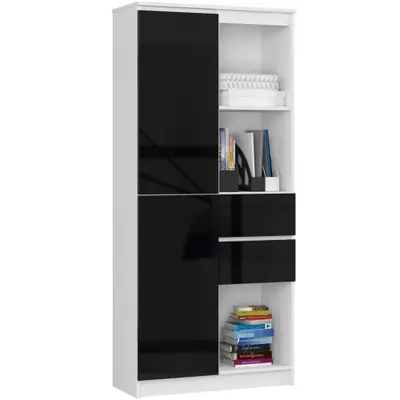 Regál R15 R80 2D2SZ bílá/černý lesk