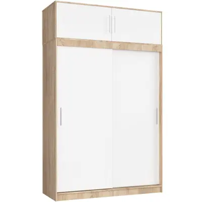 Šatní skříň posuvná s nástavbou Mono 150 cm dub sonoma/bílá