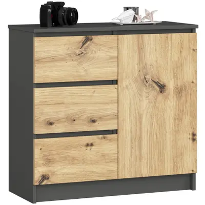 Komoda K80 Jerry 1D3SZ grafitová šedá/dub artisan