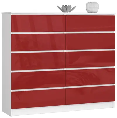 Komoda K140 10SZ bílá/červený lesk