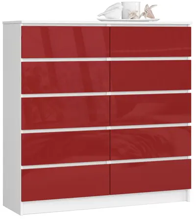 Komoda K120 10SZ bílá/červený lesk