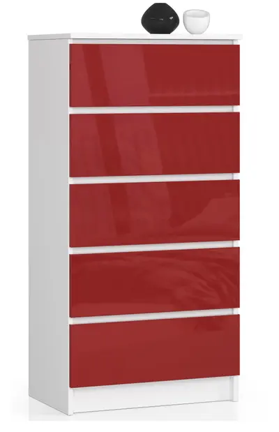 Komoda K60 5SZ bílá/červený lesk