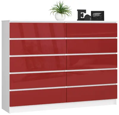 Komoda K160 10SZ bílá/červený lesk