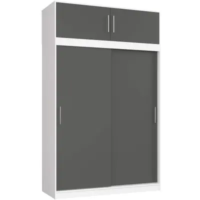 Šatní skříň posuvná s nástavbou Mono 150 cm bílá/grafitová šedá