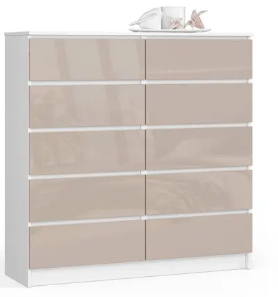Komoda K120 10SZ bílá/cappuccino lesk