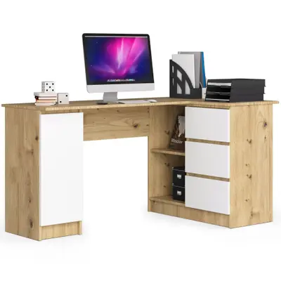 Rohový počítačový stůl B20 pravá - dub artisan/bílá