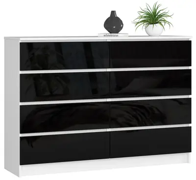 Komoda K140 8SZ bílá/černý lesk