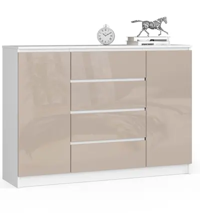Komoda K140 2D4SZ bílá/cappuccino lesk