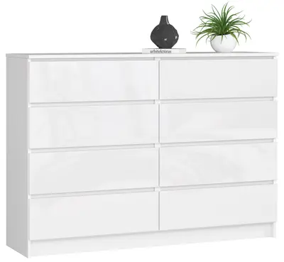 Komoda K140 8SZ bílá/bílý lesk