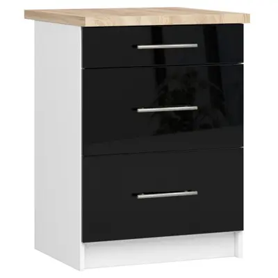 Kuchyňská skříňka Olivia S60 3SZ bílá/černý lesk