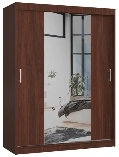 Šatní skříň posuvná se zrcadlem 150 cm wenge