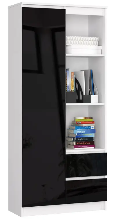Regál R11 R80 1D2SZ bílá/černý lesk