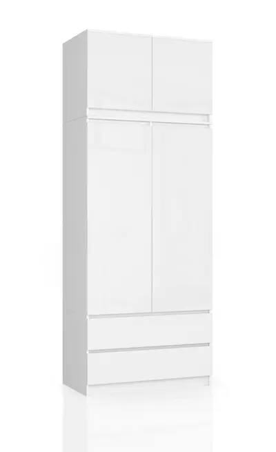 Šatní skříň s nástavbou S90 2D2SZ bílá/bílý lesk
