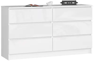 Komoda K140 6SZ bílá/bílý lesk